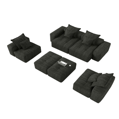 Modern Oversized Modular Sectional Sofa, Sparkling Chenille Fabric Soft Cushion Sofa With 8 Pillows, 8 Pieces Diy Combination Tufted Sofa, No Assembly Required - Black