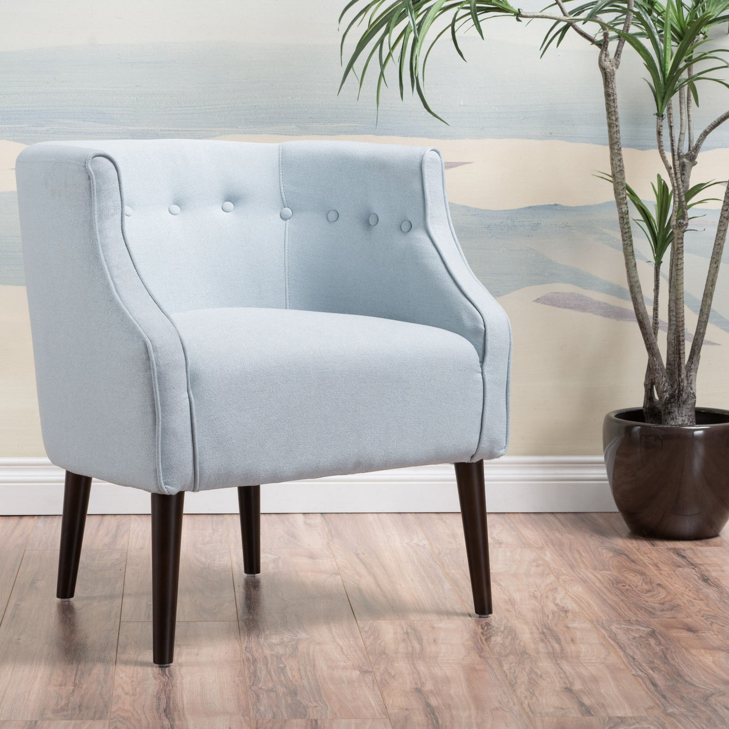 Elegant Upholstered Club Chair With Button Tufting - Light Blue