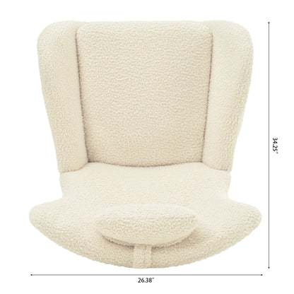 Rocking Chair Nursery, Teddy Upholstered Rocker Glider Chair With High Backrest, Adjustable Headrest & Pocket, Comfy Glider Chair For Nursery, Bedroom, Living Room, Offices, Rubber Wood - Beige