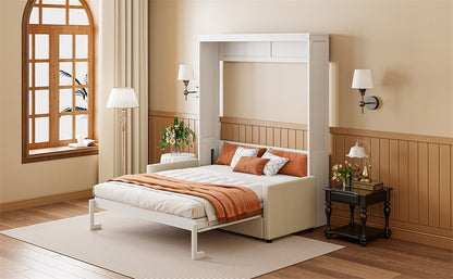 Full Size Murphy Wall Bed With Cushion - White