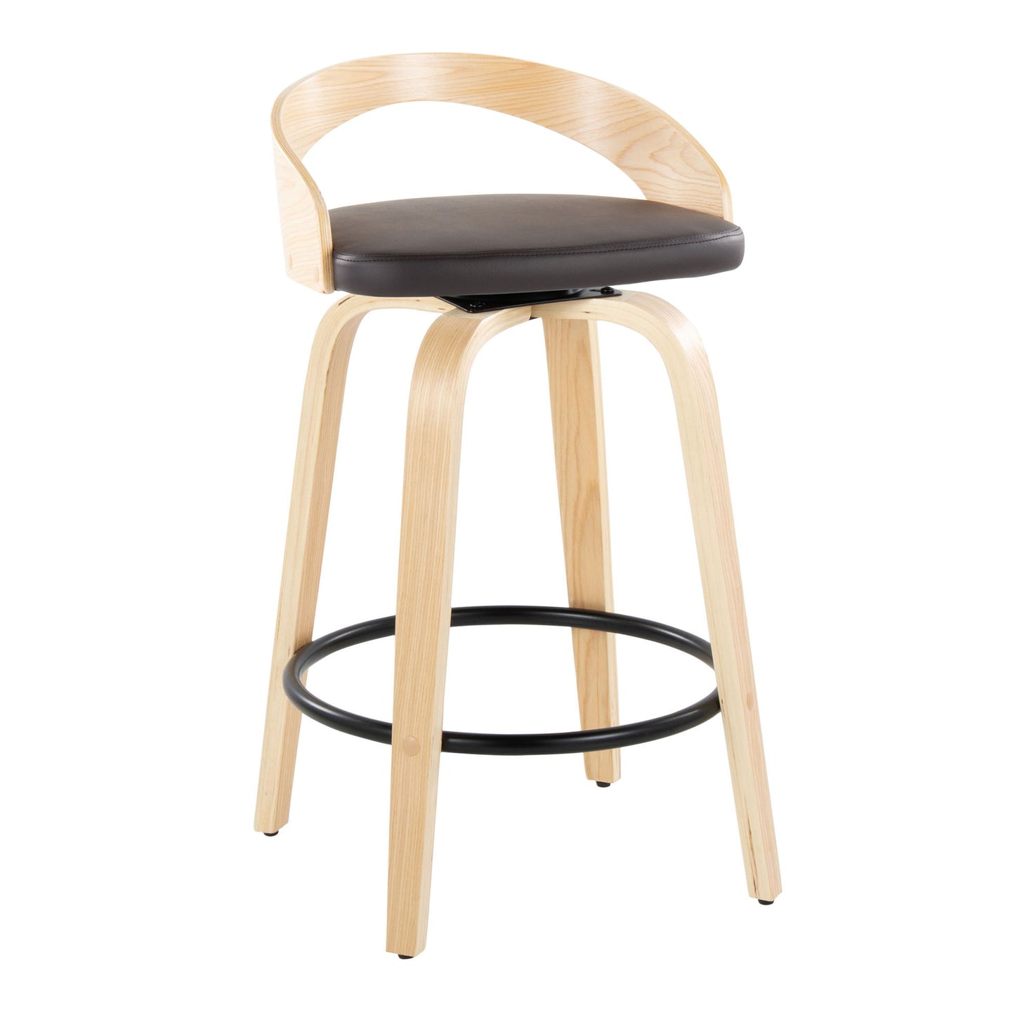 Grotto - Mid-Century Modern Fixed Height Counter Stool With Swivel With Round Footrest (Set of 2) - Natural / Brown