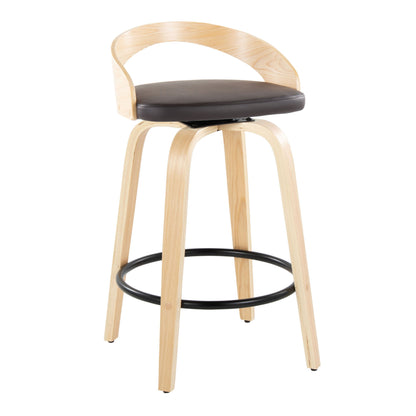 Grotto - Mid-Century Modern Fixed Height Counter Stool With Swivel With Round Footrest (Set of 2) - Natural / Brown
