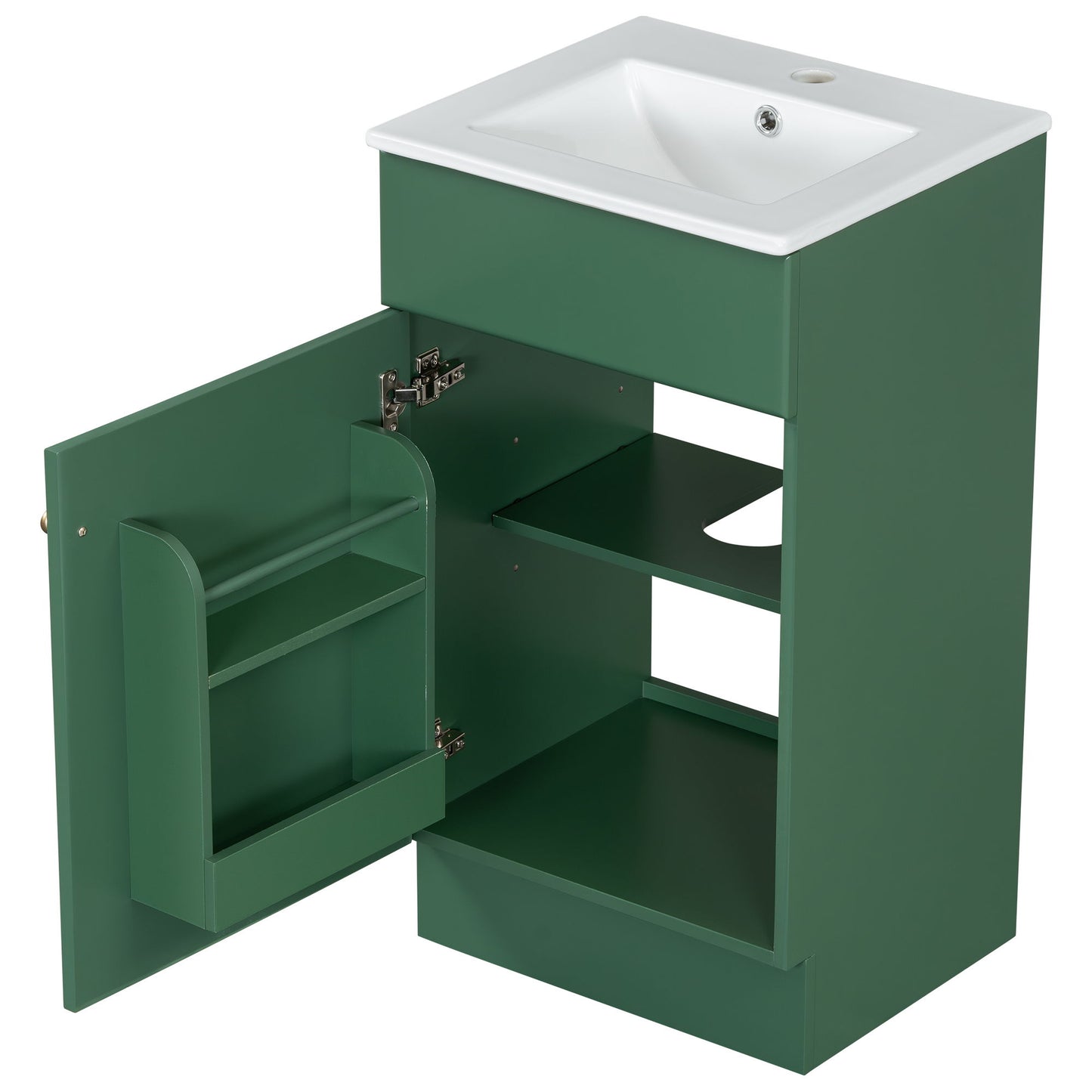 18" Bathroom Vanity With Sink, & Ceramic Cabinet With Adjustable Shelf - Green