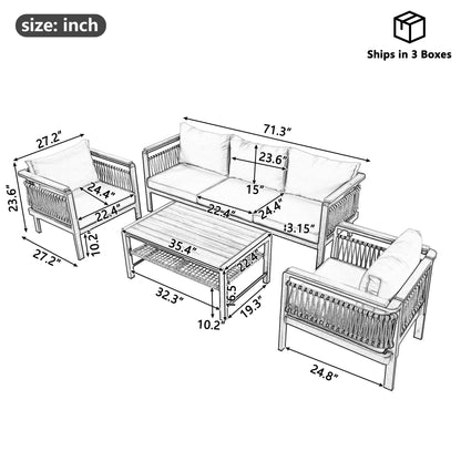 4 Pieces Outdoor Sectional Sofa Set 5 Person Patio Seating Group Outdoor Conversation Set With Cushions And A Coffee Table For Patios, Gardens, Or Balcony - Gray