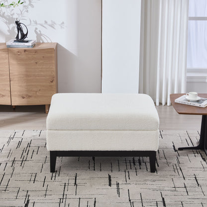 Upholstered Wood Base Storage Ottoman With Reversible Lid Coffee Table, Foot Stool Square Footrest With Rubberwood Legs For Living Room Bedroom Entryway And Office - Ivory