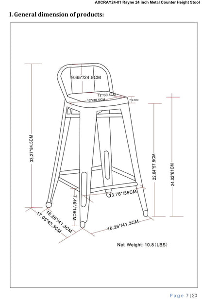 Rayne - Mid Century & Industrial Counter Height Stool (Set of 4) - Black