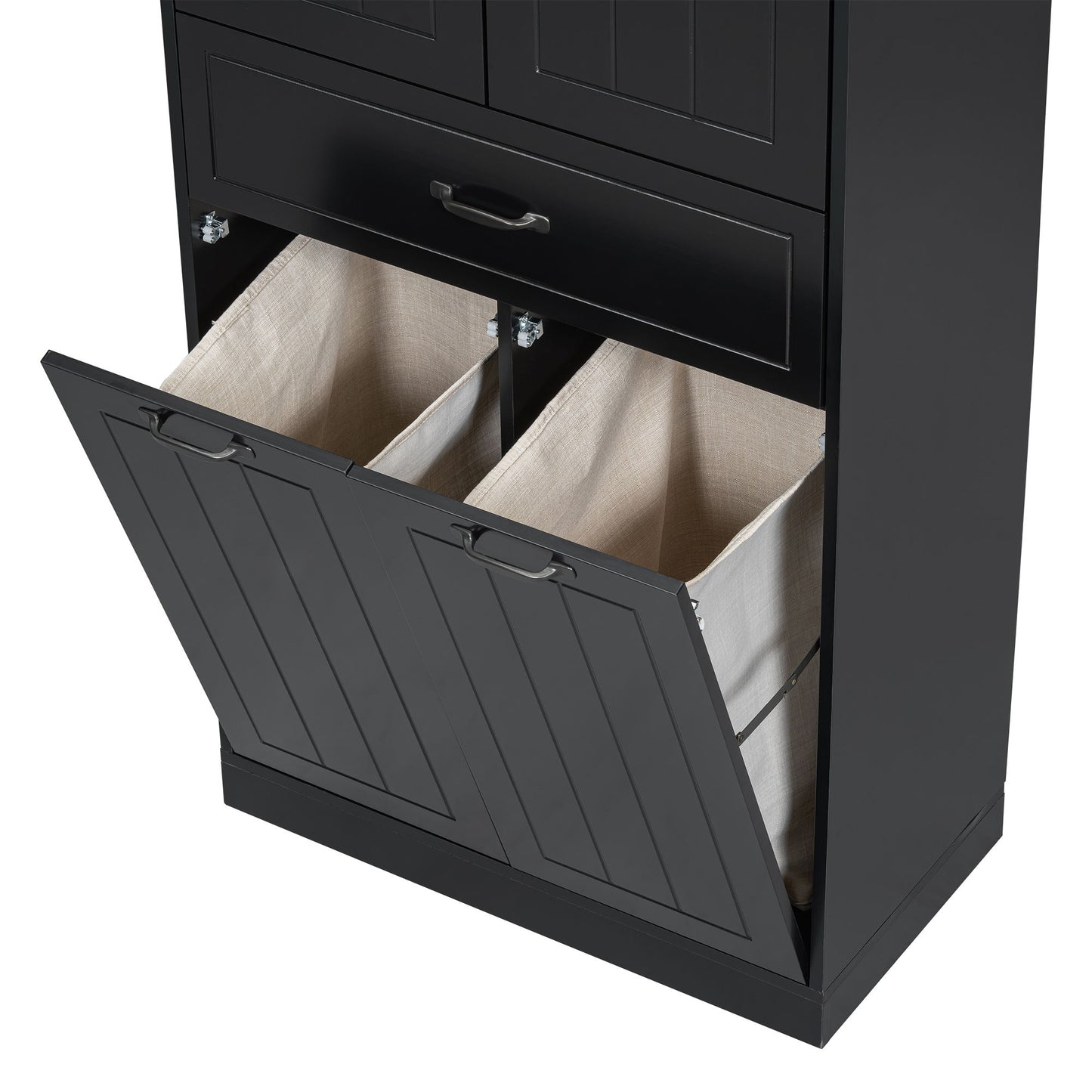 Stylish Bathroom Storage Cabinet With 2 Laundry Baskets And Drawer - Black