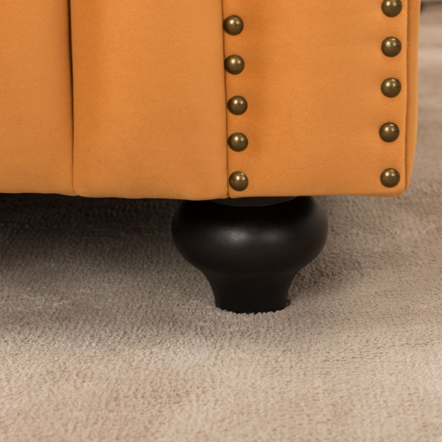 Retro Medieval Style Sofa With Roll Arms And Throw Pillows - Orange