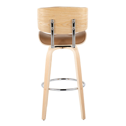 Lombardi - Mid-Century Modern Fixed Height Barstool With Swivel With Round Footrest (Set of 2) - Natural / Camel