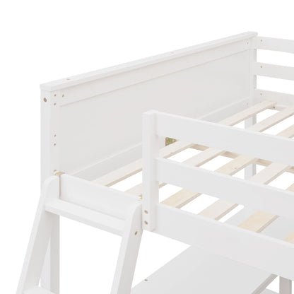 Full Size Loft Bed With Shelves With Desk - White