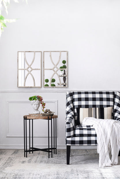 Rectangular Wooden Wall Mirrors With Distressed Frame, Vertical Or Horizontal, Home Decor For Living Room (Set of 2) - White