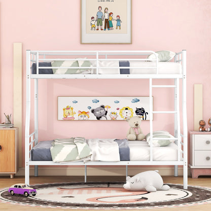 Full Long Over Queen Metal Bunk Bed - White