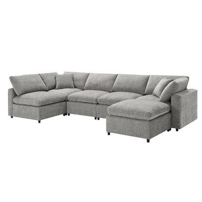 Modern Modular Cloud Sofa Bed, 6 Seat Chenille Sectional Couch Set With Ottoman, Free Combination, Convertible U Shaped Sleeper Sofa - Gray