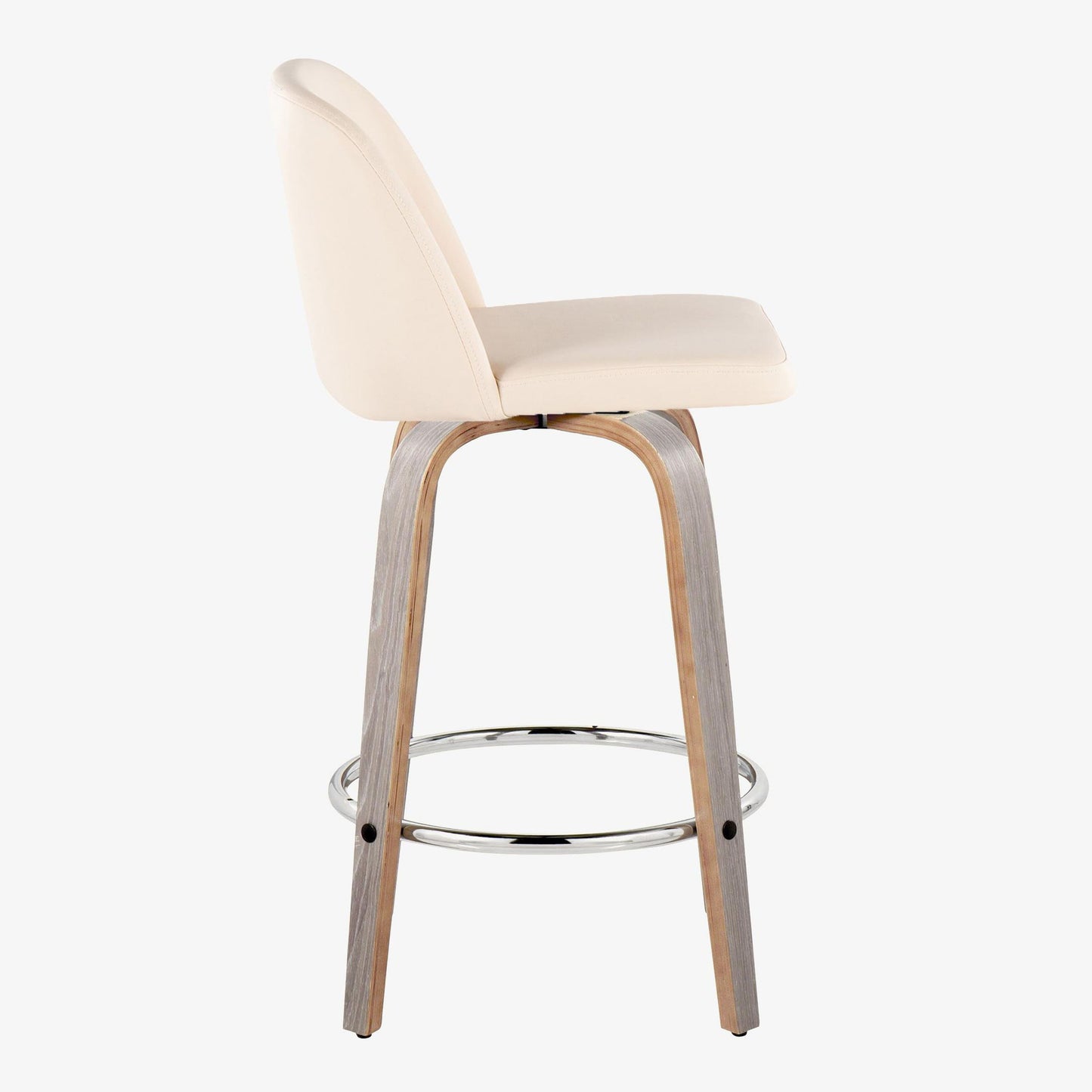 Toriano - Contemporary Fixed Height Counter Stool With Swivel With Round Footrest (Set of 2) - Light Gray / Cream