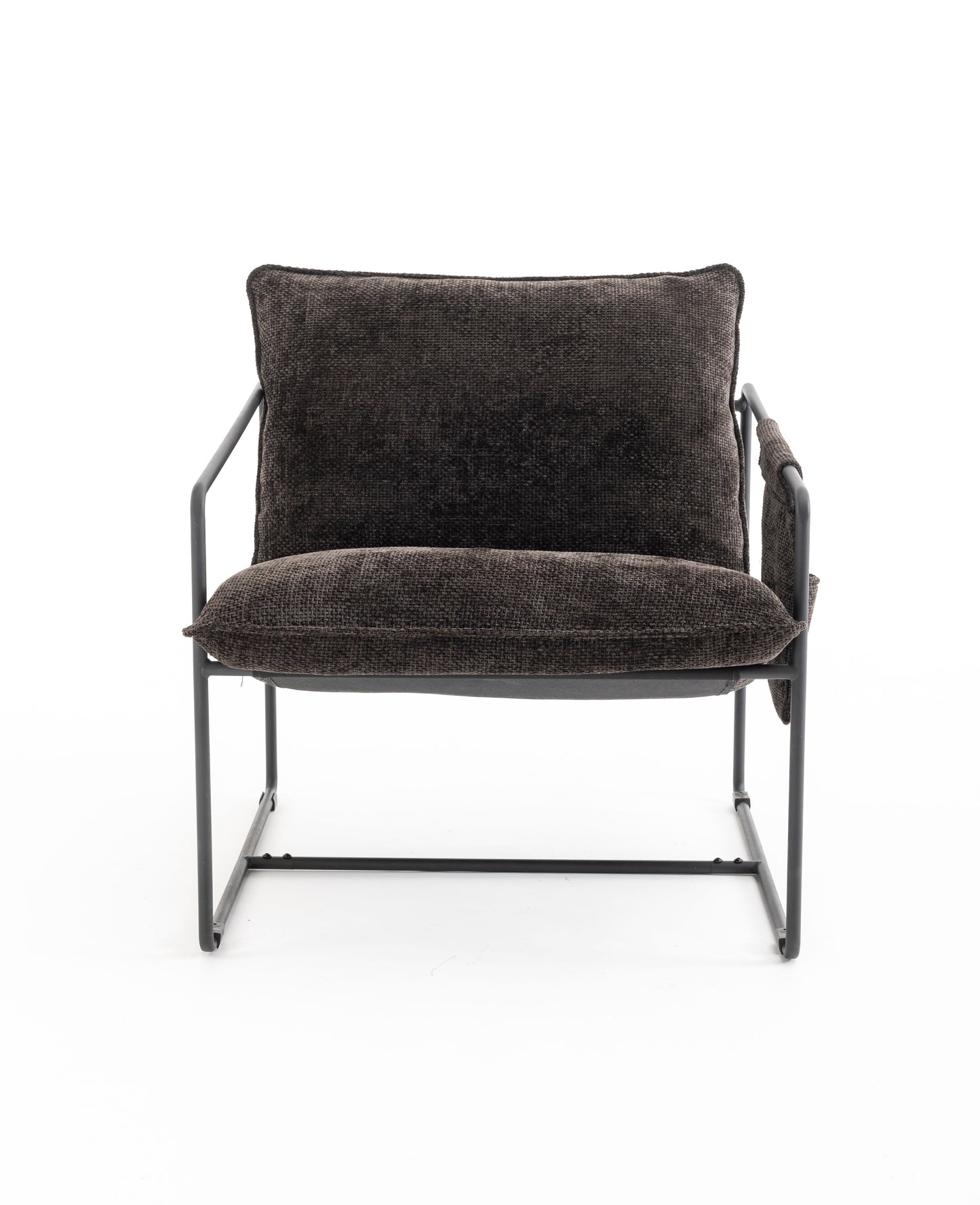 Upholstered Hanging Armchair With Arm Pocket Metal Frame (Set of 2), Crushed Foam Cushions And Skin-Friendly Braid For Living Room And Bedroom - Dark Gray