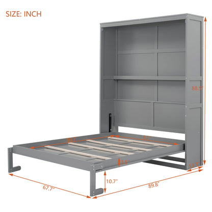 Queen Size Murphy Wall Bed With Shelves, Space Saving And Construction - Gray