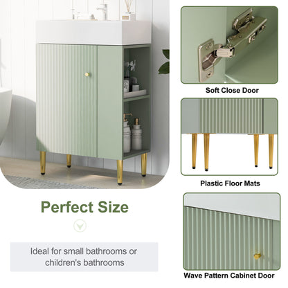 Bathroom Vanity, Combo Cabinet, Bathroom Storage Cabinet, Single Ceramic Sink, Right Side Storage - Green