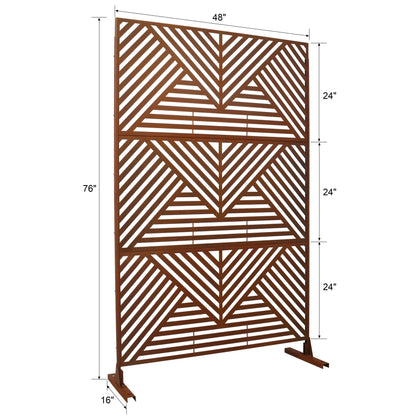 Rusty Outdoor & Indoor Freestanding Metal Privacy Screen, Decorative Privacy Fence Panels For Deck, Balcony, Patio - Rust Red
