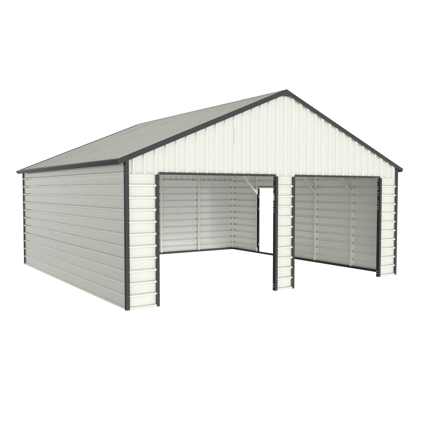 Double Garage Metal Shed With Side Entry Door, Can Storage Power Tools, Motorized Machinery, Farm Equipment, Pick Up Truck - Cream