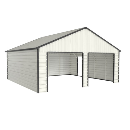 Double Garage Metal Shed With Side Entry Door, Can Storage Power Tools, Motorized Machinery, Farm Equipment, Pick Up Truck - Cream
