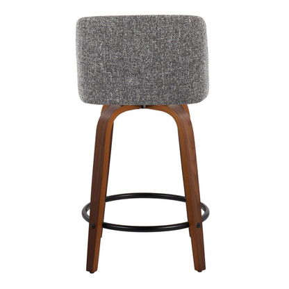 Toriano - Mid-Century Modern Fixed Height Counter Stool With Swivel And Round Footrest (Set of 2) - Walnut / Gray