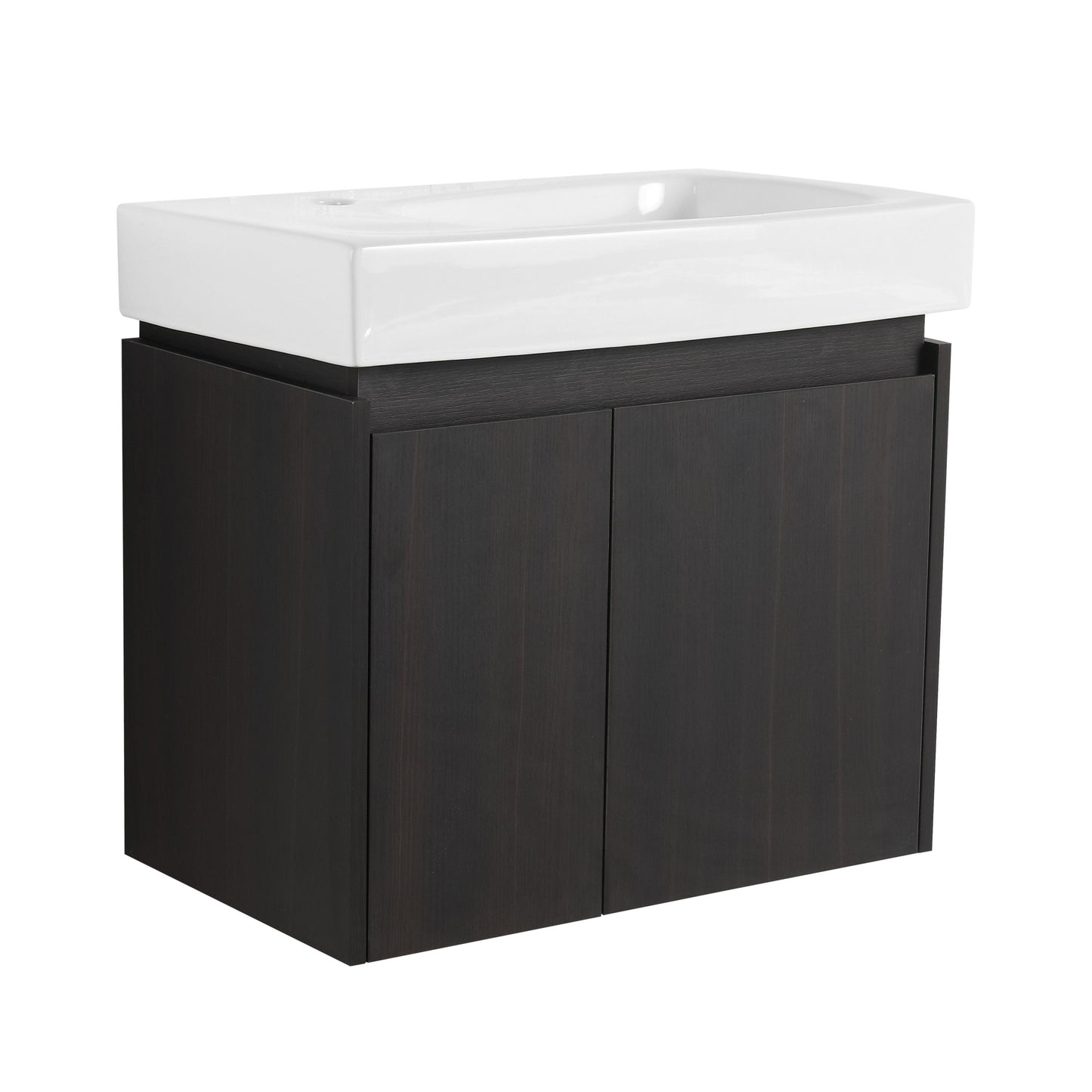 Modern 24" Bathroom Vanity With Ceramic Basin, Wall Mounted Sink Combo Cabinet - Black