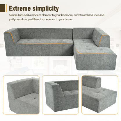 Modular Combination Sofa Set, Modern Minimalist Sofa, Living Room Upholstered Sofa Bed, Bedroom, 2 Pieces Computer Free Combination, L - Shaped - Light Gray