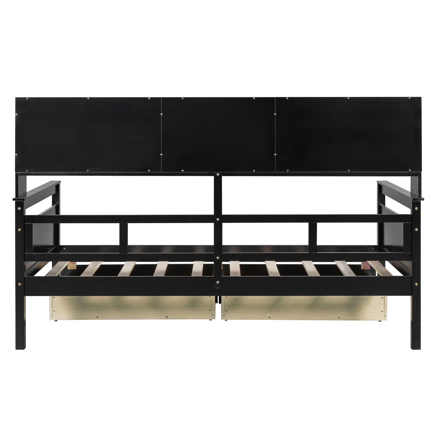 Twin Size Daybed, Slat Support, With Bedside Shelves And 2 Drawers - Espresso