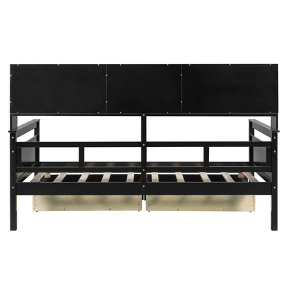 Twin Size Daybed, Slat Support, With Bedside Shelves And 2 Drawers - Espresso