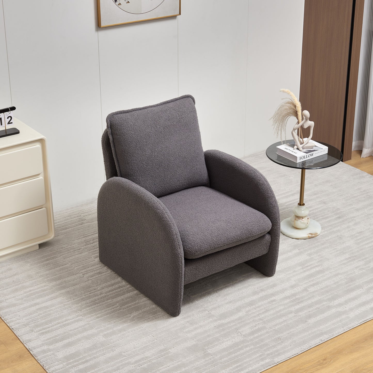 Modern Sherpa Upholstered Accent Chair, Comfortable Living Room Armchair, Lounge Chair For Bedroom, And Office - Gray