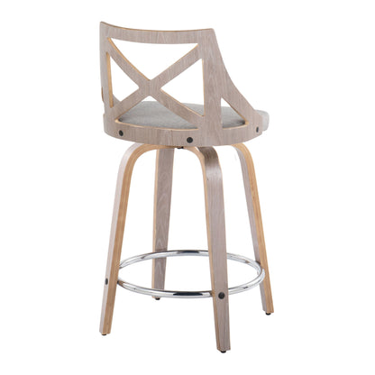 Charlotte - Farmhouse Fixed Height Counter Stool & Swivel With Round Footrest (Set of 2) - Light Gray