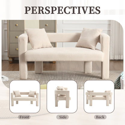 Modern Loveseat Sofa, Comfy Upholstered 2 Seater Sofa - Beige