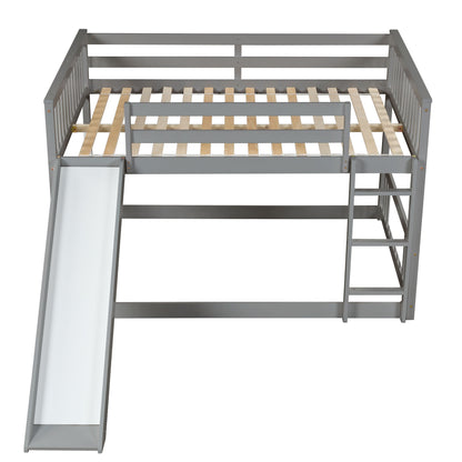 Full Over Full Bunk Bed With Slide And Ladder - Gray