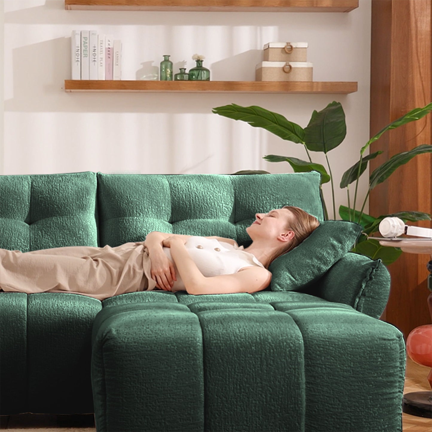 Modern Style 4 Seater Sofa Set With 2 Ottomans Frame - Premium Green