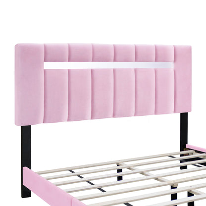 Velvet Upholstered Bed Frame With Adjustable Features, Teenage Girl's Favorite Collection - Pink