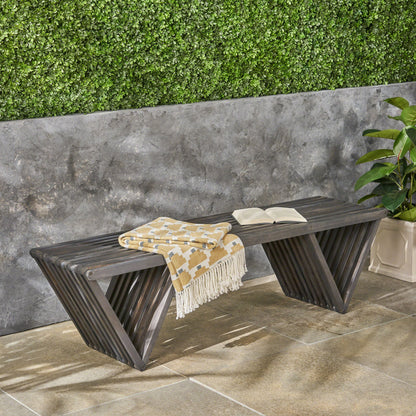 Gloaming - Outdoor Bench With Slat Design And Triangular Base - Dark Gray