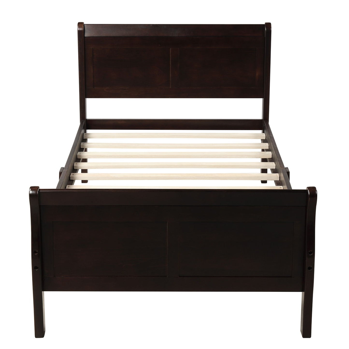 Twin Platform Bed Frame Mattress Foundation Sleigh Bed With Headboard, Footboard, Slat Support - Espresso