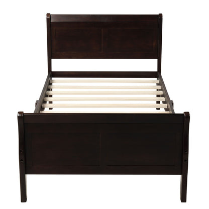 Twin Platform Bed Frame Mattress Foundation Sleigh Bed With Headboard, Footboard, Slat Support - Espresso
