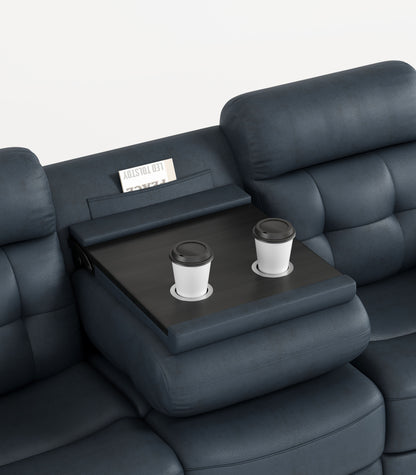Genuine Leather Non-Power Reclining Sofa With Drop Down Table, Stainless Steel Cupholders And Magazine Bag - Blue