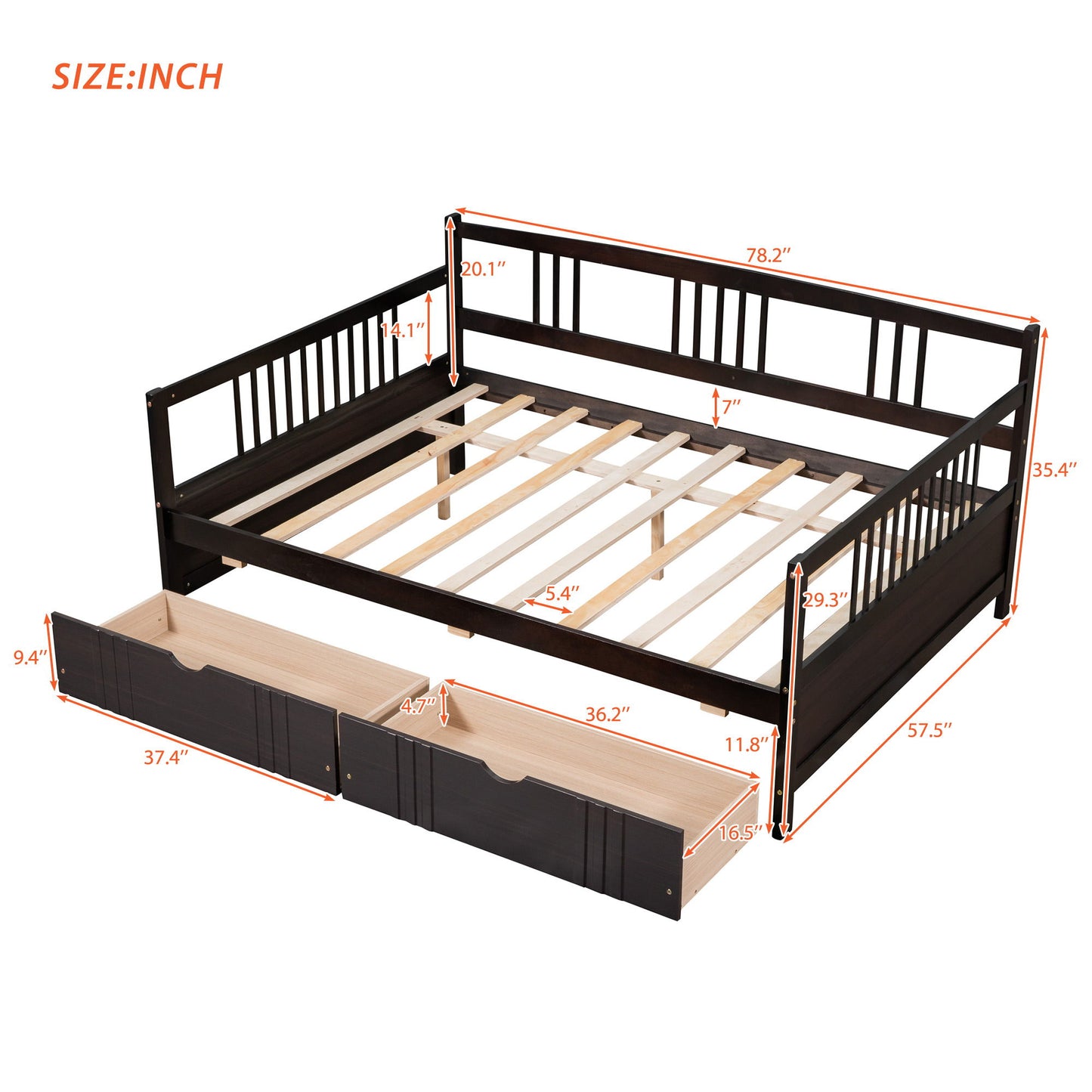 Full Size DayBed With 2 Drawers - Espresso