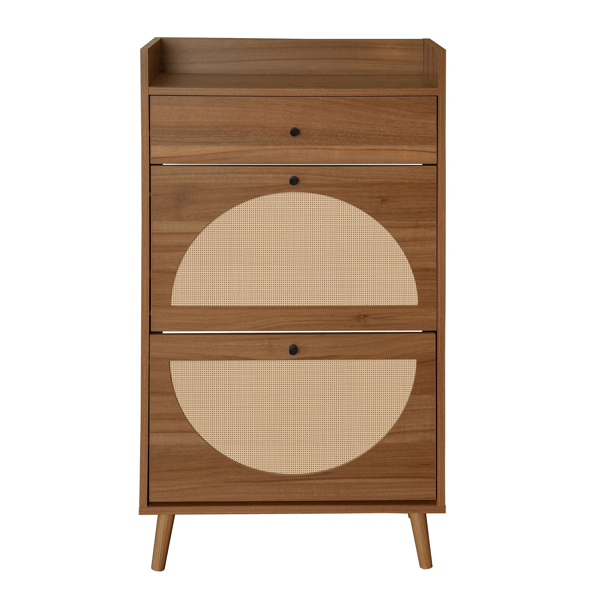 Allen - Rattan 2 Door 1 Drawer Cabinet Shoe Rack For Entrance, Double Layer - Walnut