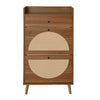 Allen - Rattan 2 Door 1 Drawer Cabinet Shoe Rack For Entrance, Double Layer - Walnut