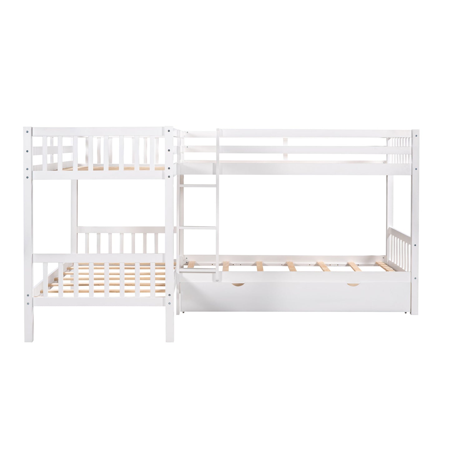 Twin L Shaped Bunk Bed With Drawers - White