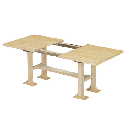 Topmax - 6 Piece Farmhouse Extendable Dining Table Set Trestle Kitchen Table Set With Removable Leaf And Upholstered Dining Chair And Bench For Dining Room - Natural