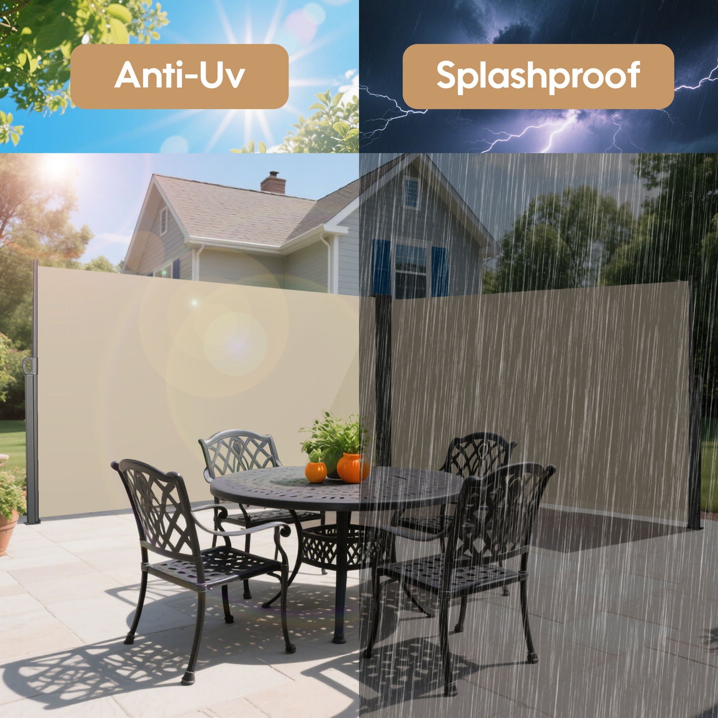 Retractable Side Awning Waterproof And UV Resistant Roll Up Privacy Screen For Balcony - Beige