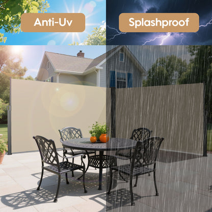 Retractable Side Awning Waterproof And UV Resistant Roll Up Privacy Screen For Balcony - Beige