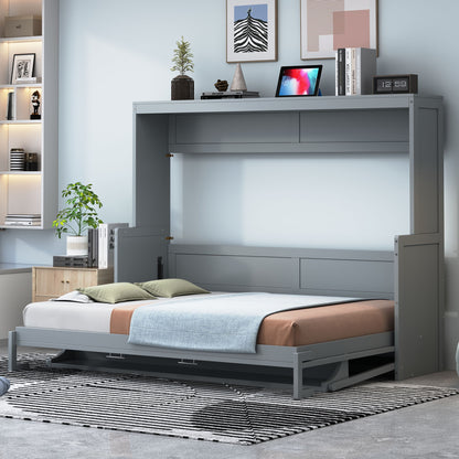 Full Size Murphy Bed With Hydraulic Lift & Desk Design - Gray