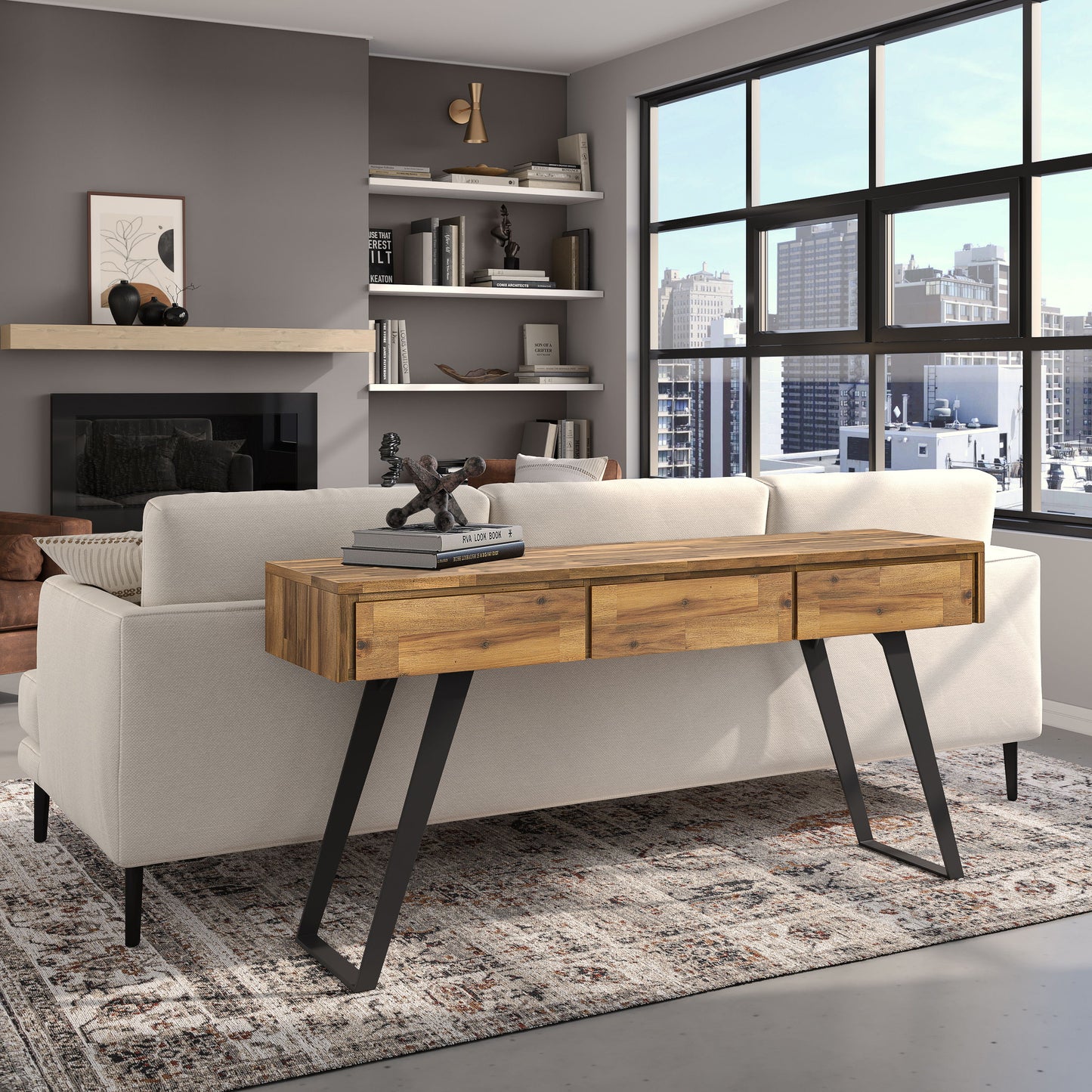 Lowry - Console Sofa Table - Distressed Golden Wheat