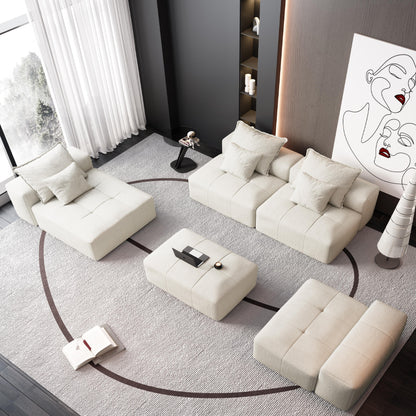 Modern Oversized Modular Sectional Sofa, Sparkling Chenille Fabric Soft Cushion Sofa With 6 Pillows, 6 Pieces Diy Combination Tufted Sofa, No Assembly Required - Beige