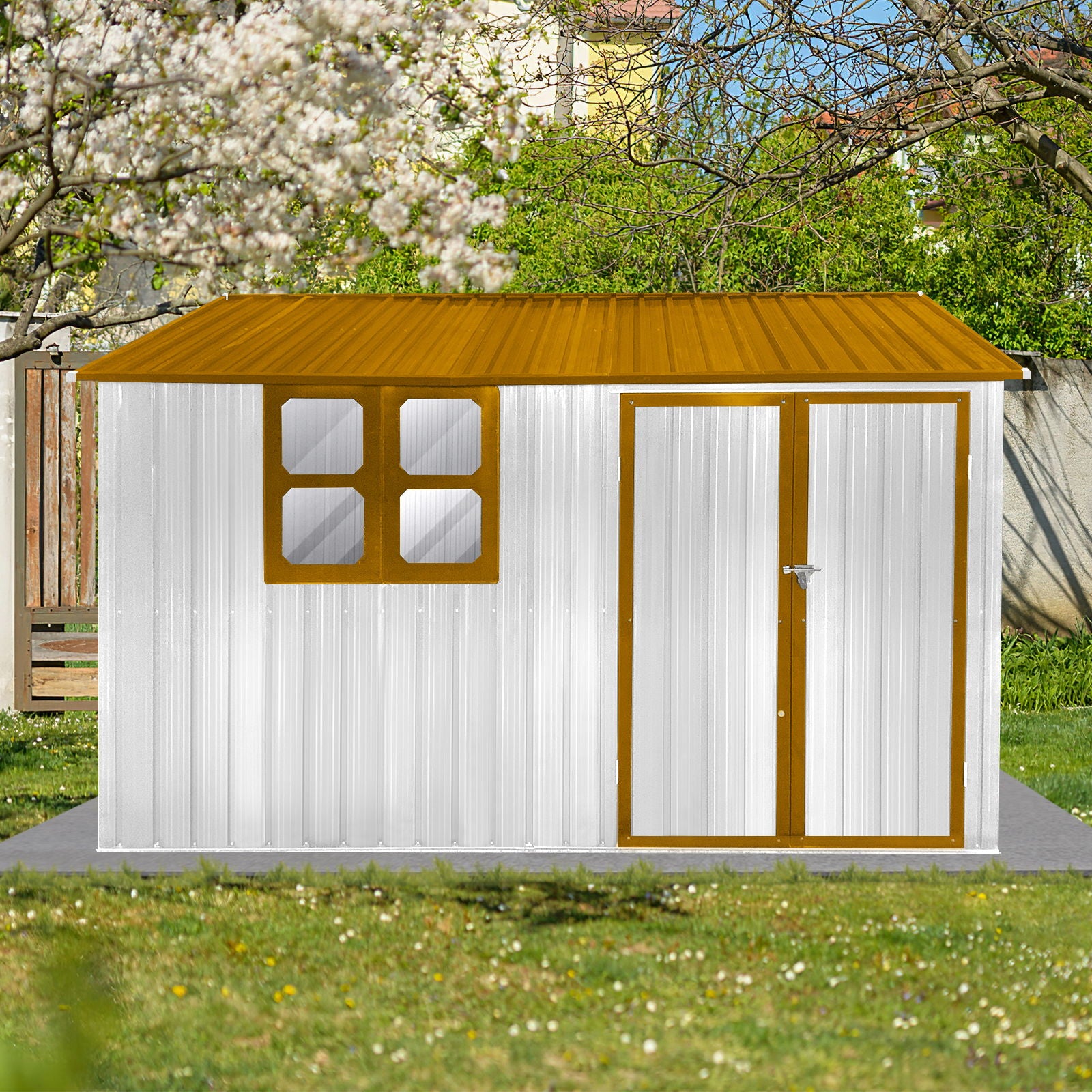 10'x8' Garden Sheds Outdoor Storage Sheds With Window - White / Yellow